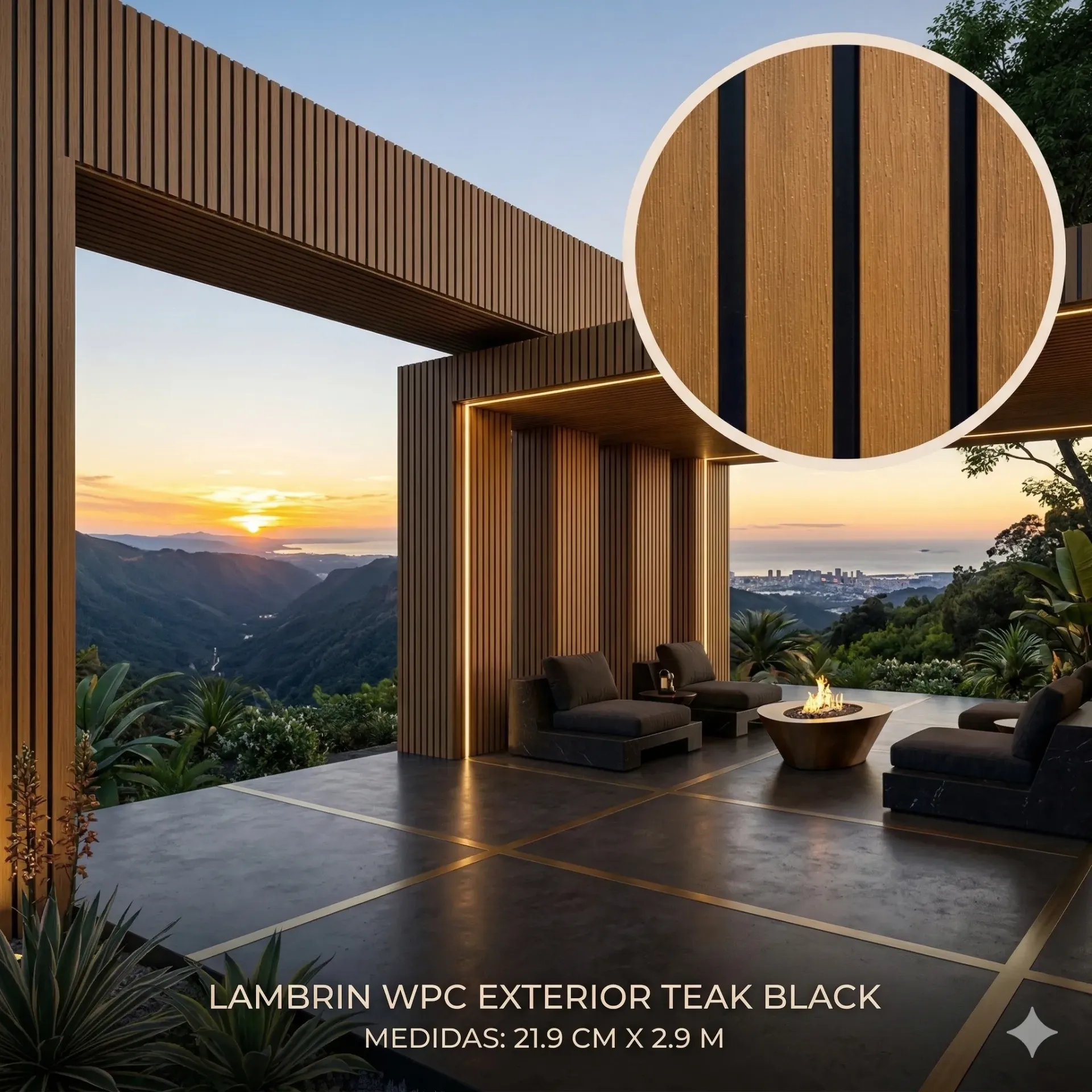 LAMBRIN WPC EXTERIOR CLÁSICO 4 CANALES (Teak)